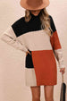 Color Block Mock Neck Dropped Shoulder Sweater Dress Bazaarbey