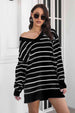 Striped V-Neck Sweater Dress Bazaarbey