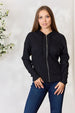 Full Size Ribbed Zip Up Drawstring Hooded Jacket Trendsi