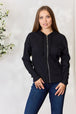 Full Size Ribbed Zip Up Drawstring Hooded Jacket Trendsi