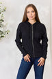  Ribbed Zip Up Drawstring Hooded Jacket Trendsi