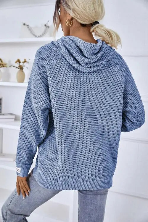 Drawstring Long Sleeve Hooded Sweater Bazaarbey