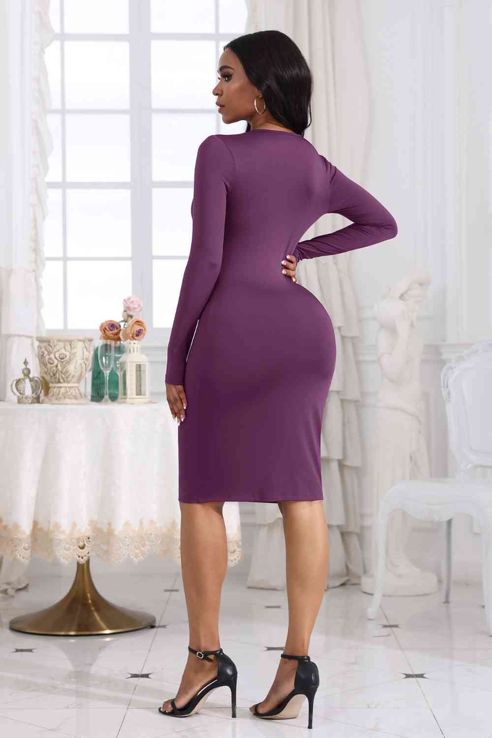 Cutout Twisted Long Sleeve Dress -BazaarBey - www.shopbazaarbey.com