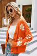 Floral Ribbed Trim Drop Shoulder Cardigan Trendsi