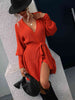 Belted Surplice Lantern Sleeve Wrap Sweater Dress Bazaarbey