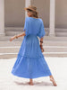 Tassel Trim Smocked V-Neck Short Sleeve Dress Bazaarbey