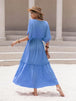 Tassel Trim Smocked V-Neck Short Sleeve Dress Bazaarbey