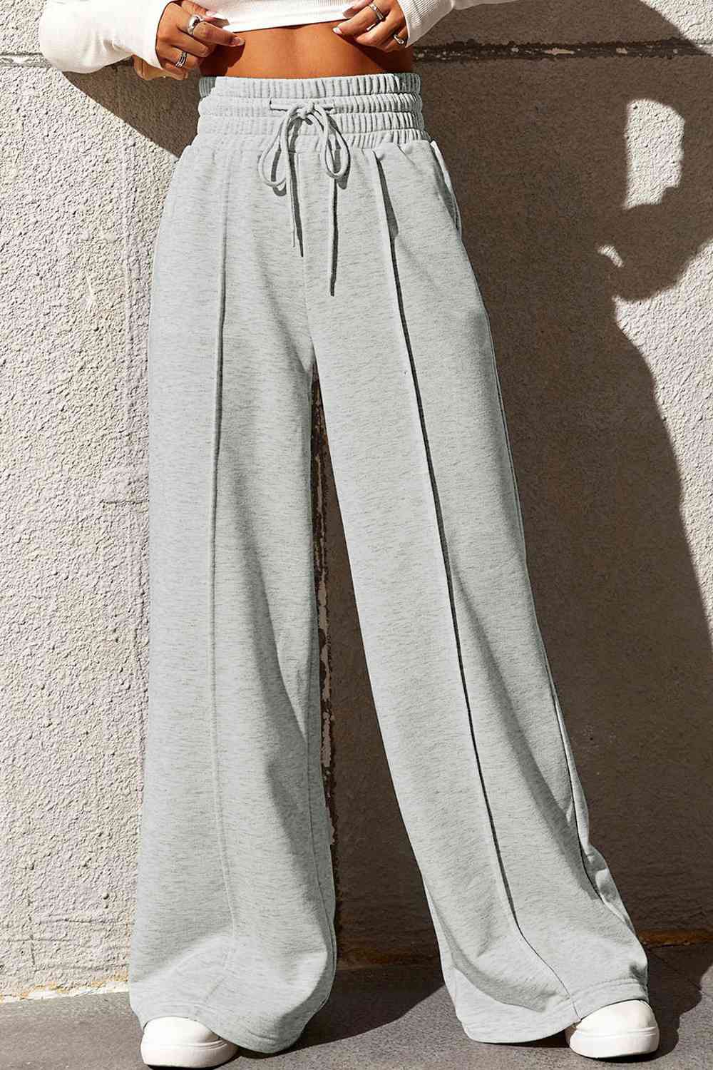 Drawstring Wide Leg Pants with Pockets Bazaarbey