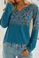 Printed Notched Long Sleeve T-Shirt Trendsi