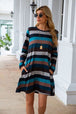 Striped Round Neck Long Sleeve Dress Bazaarbey