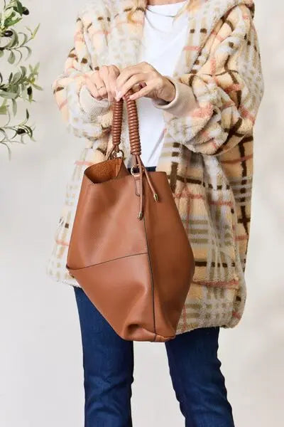  Vegan Leather Handbag with Pouch Trendsi