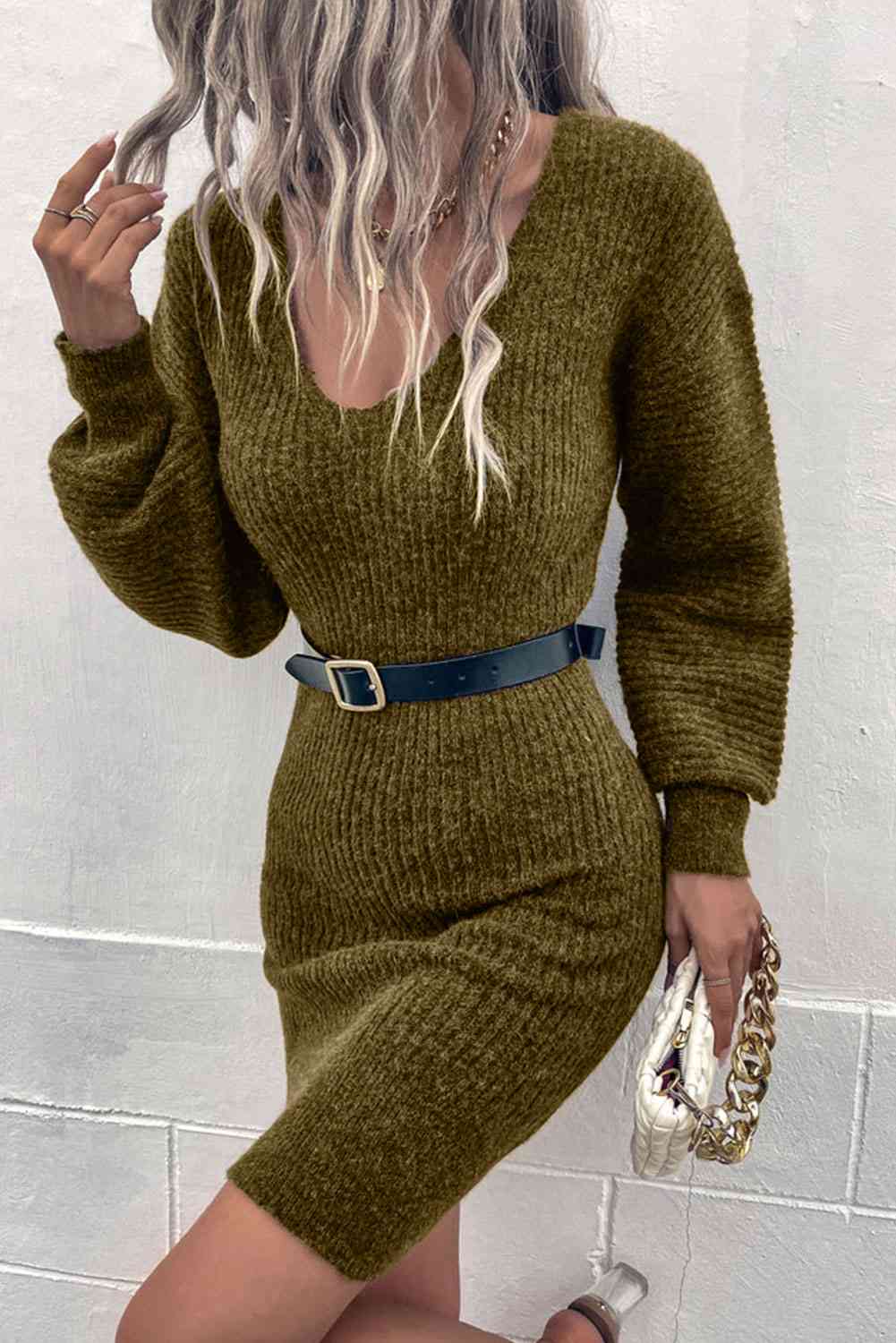 Ribbed Long Sleeve Sweater Dress Bazaarbey