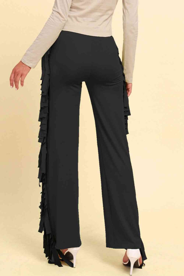 Fringe Trim Wide Leg Pants Bazaarbey