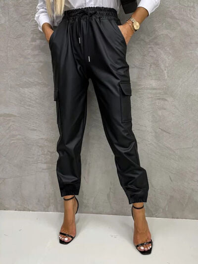 Tied High Waist Pants with Pockets Bazaarbey