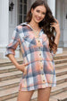 Collared Neck Long Sleeve Plaid Pocketed Shirt Bazaarbey