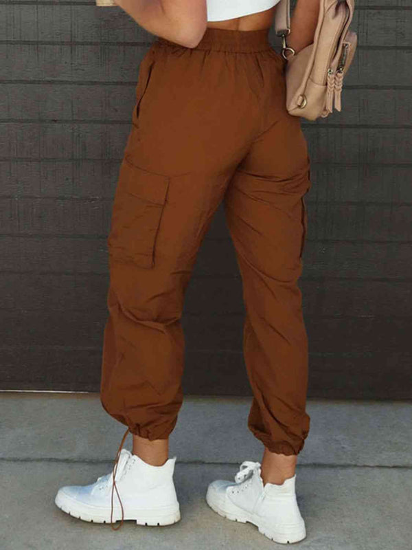 High Waist Drawstring Pants with Pockets Bazaarbey