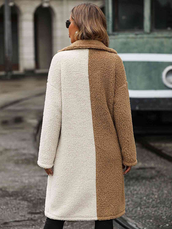 Contrast Dropped Shoulder Sherpa Coat Bazaarbey