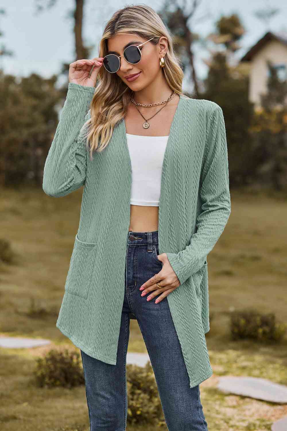  Long Sleeve Cardigan with Pocket Trendsi