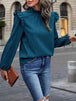 Mock Neck Ruffle Shoulder Blouse Trendsi