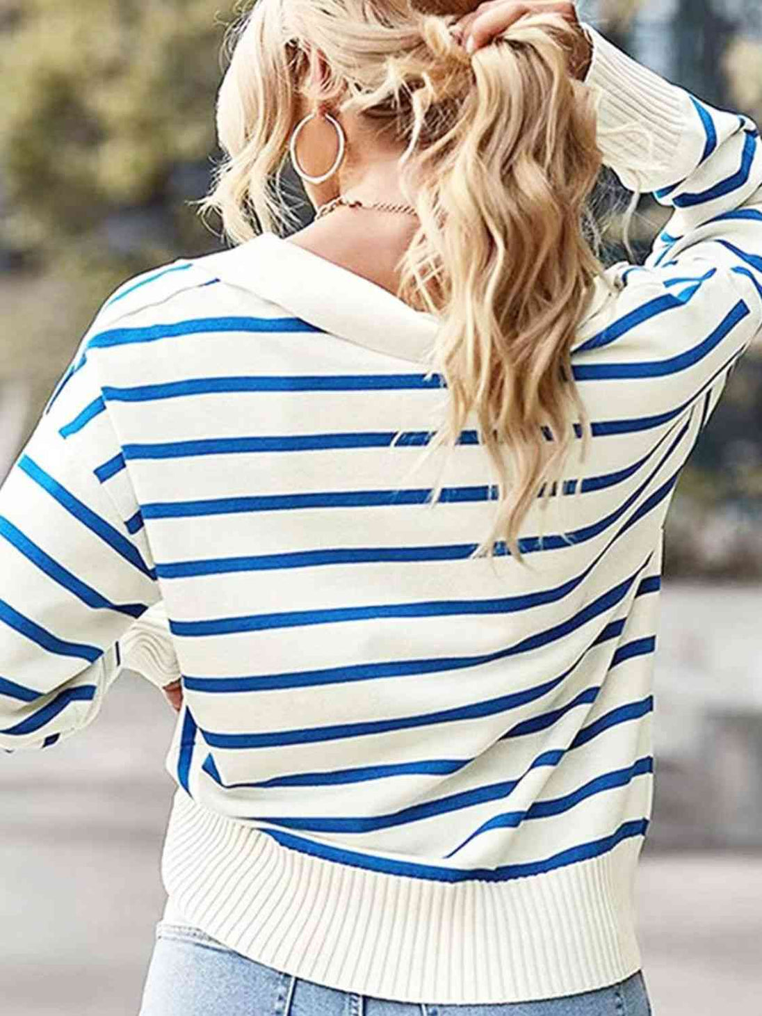 Striped Collared Neck Knit Top Bazaarbey