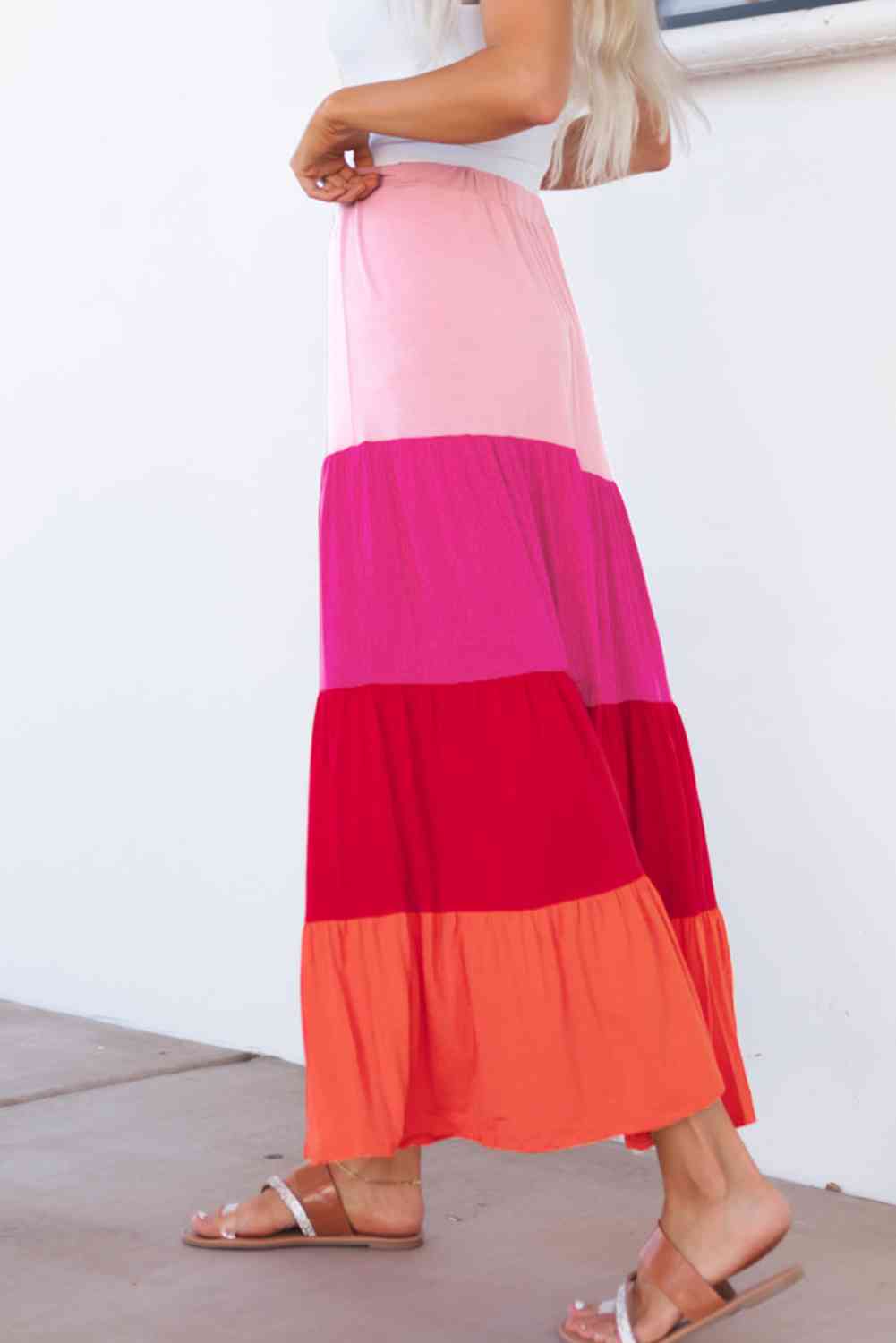 Color Block Tiered Maxi Skirt Trendsi