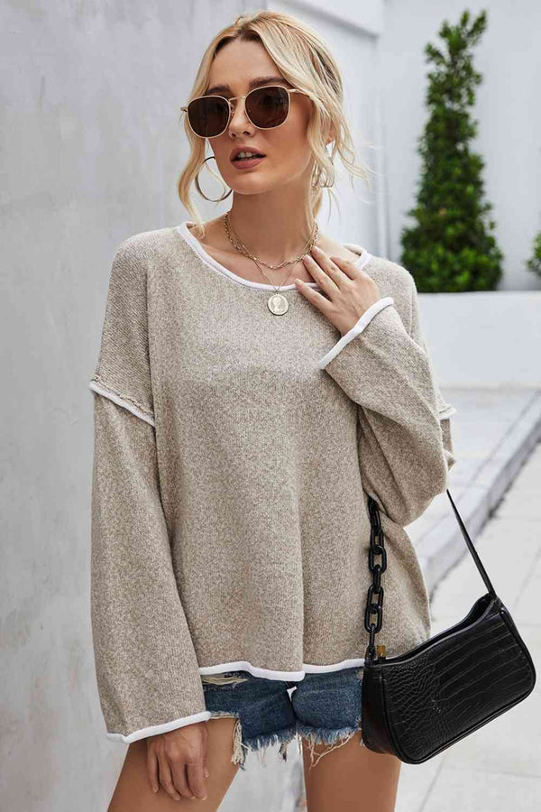 Round Neck Dropped Shoulder Sweater Bazaarbey