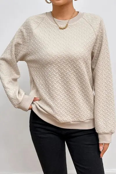 Texture Round Neck Long Sleeve Sweatshirt Bazaarbey