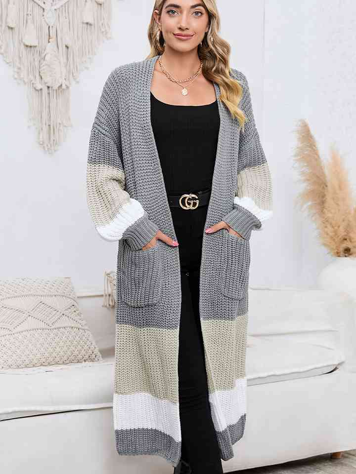 BazaarBey  Long Sleeve Pocketed Cardigan Trendsi