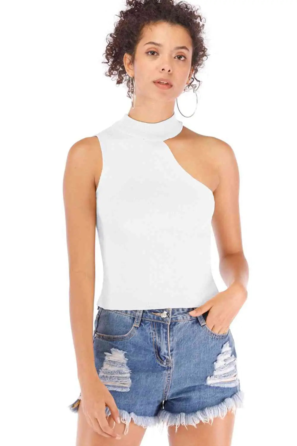 Asymmetrical Sleeveless Rib-Knit Top Trendsi