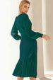 Round Neck Long Sleeve Pleated Sweater Dress Bazaarbey