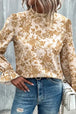 Floral Print Mock Neck Flounce Sleeve Blouse Trendsi