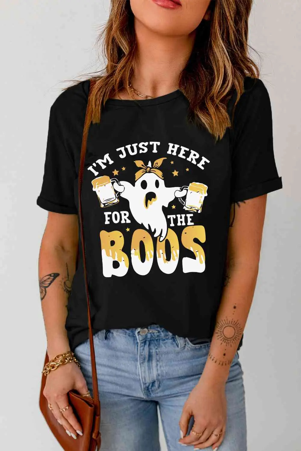 Round Neck Short Sleeve Ghost Graphic T-Shirt Trendsi