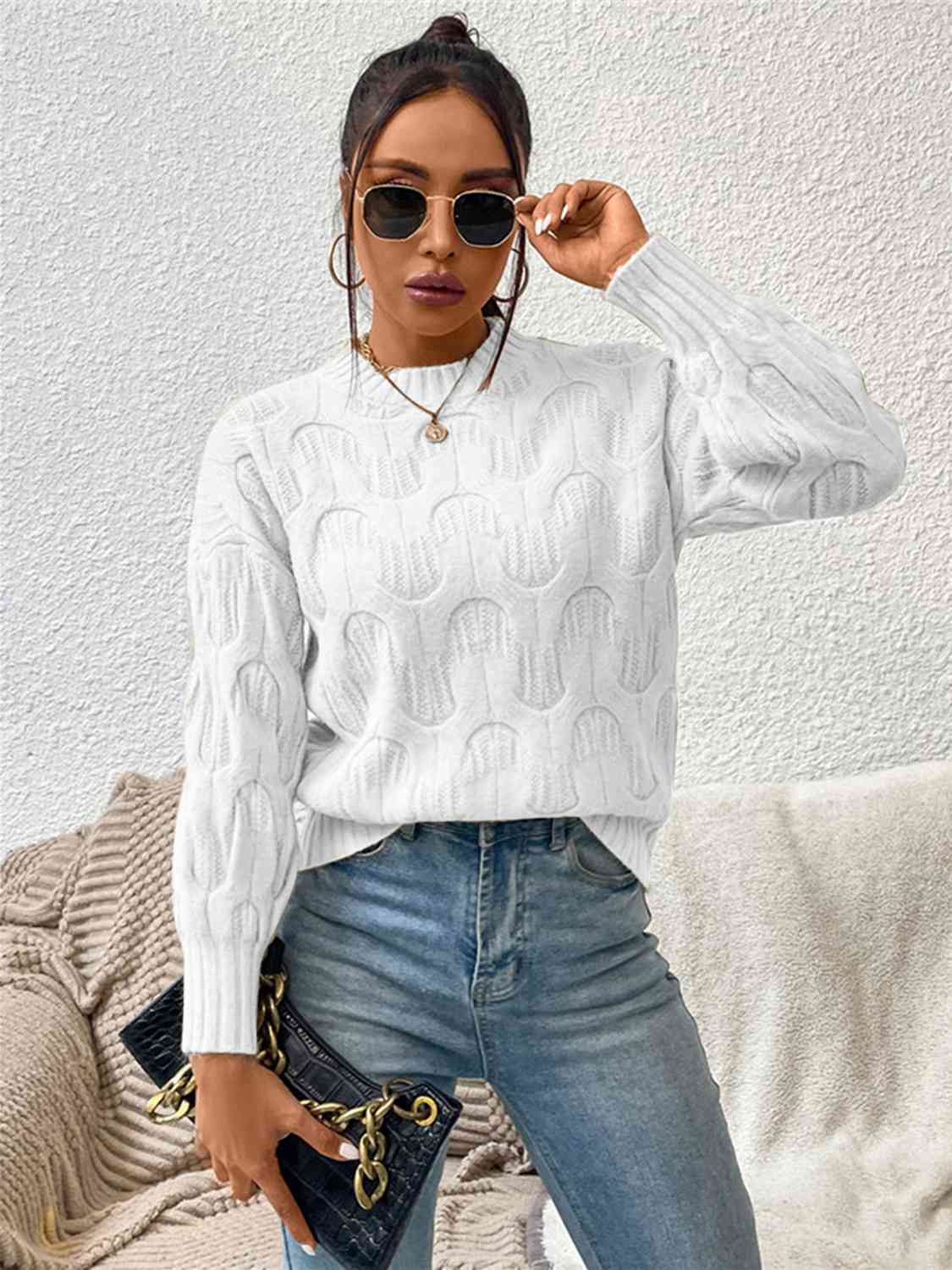 Round Neck Long Sleeve Sweater Bazaarbey