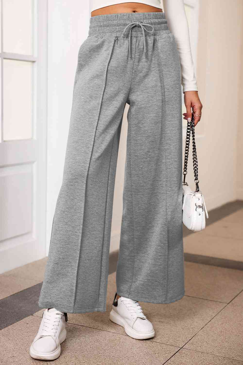 Drawstring Wide Leg Pants with Pockets Bazaarbey