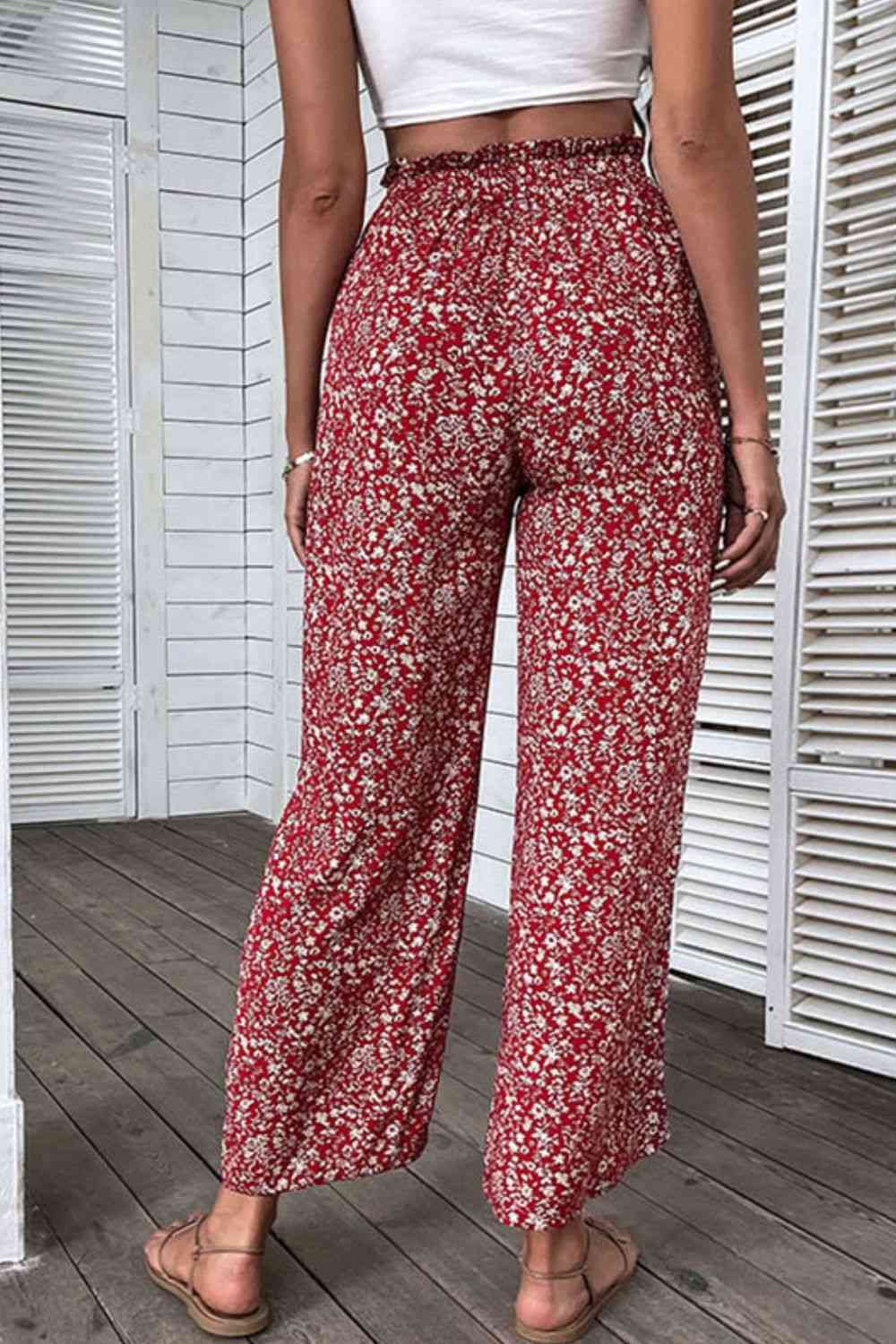 Ditsy Floral Slit  Waist Wide Leg Pants Bazaarbey