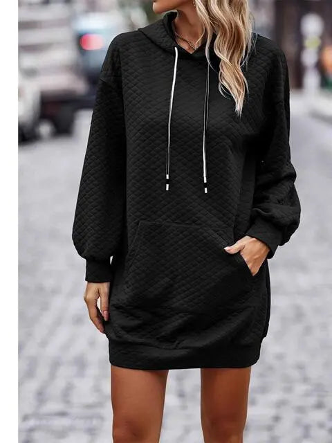 Textured Drawstring Tunic Hoodie Bazaarbey