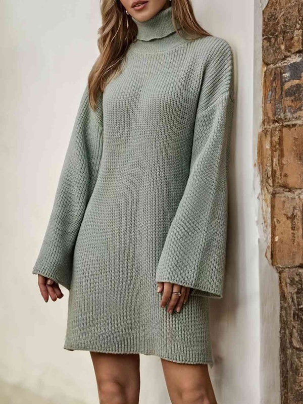 Turtleneck Dropped Shoulder Sweater Dress Bazaarbey