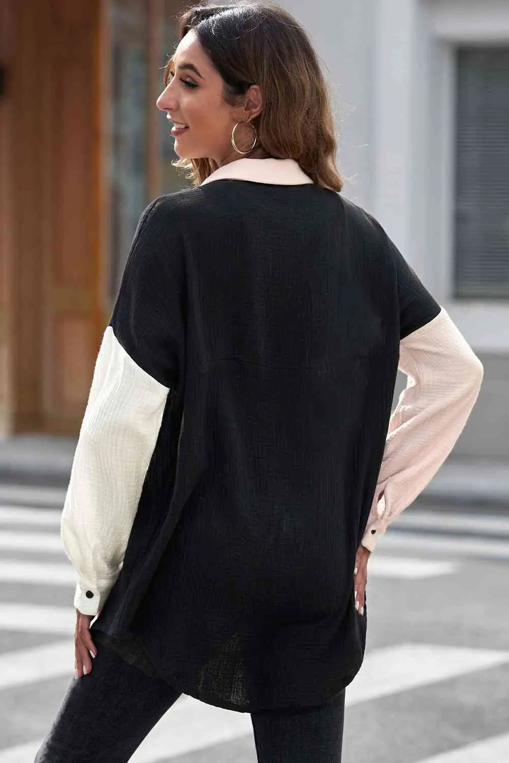 Textured Drop Shoulder Longline Shirt Bazaarbey