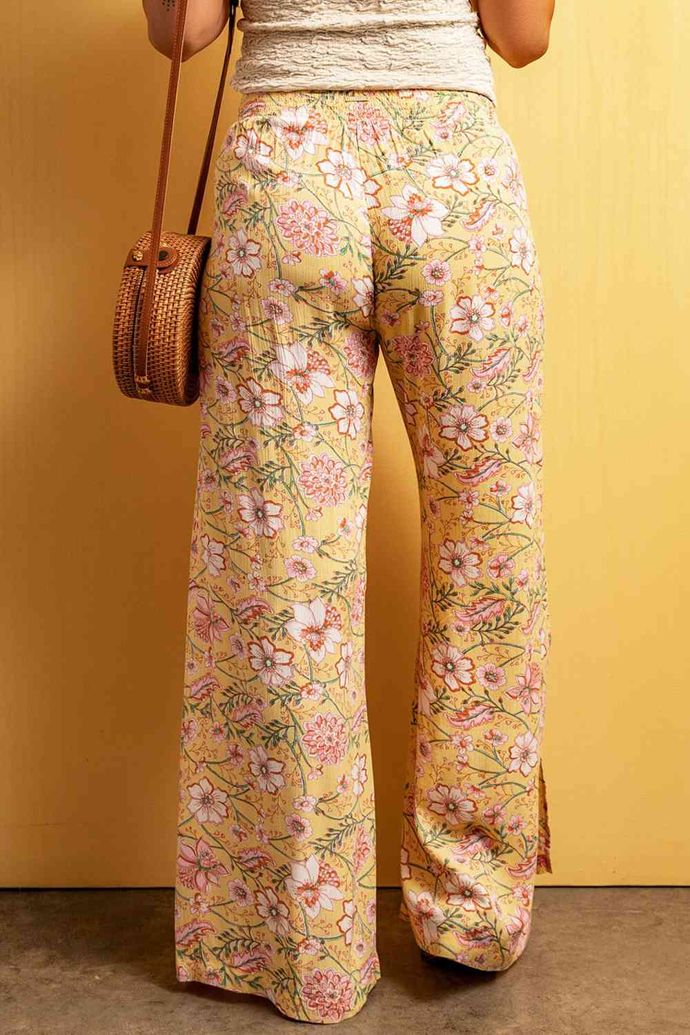 Floral Slit Wide Leg Pants Bazaarbey