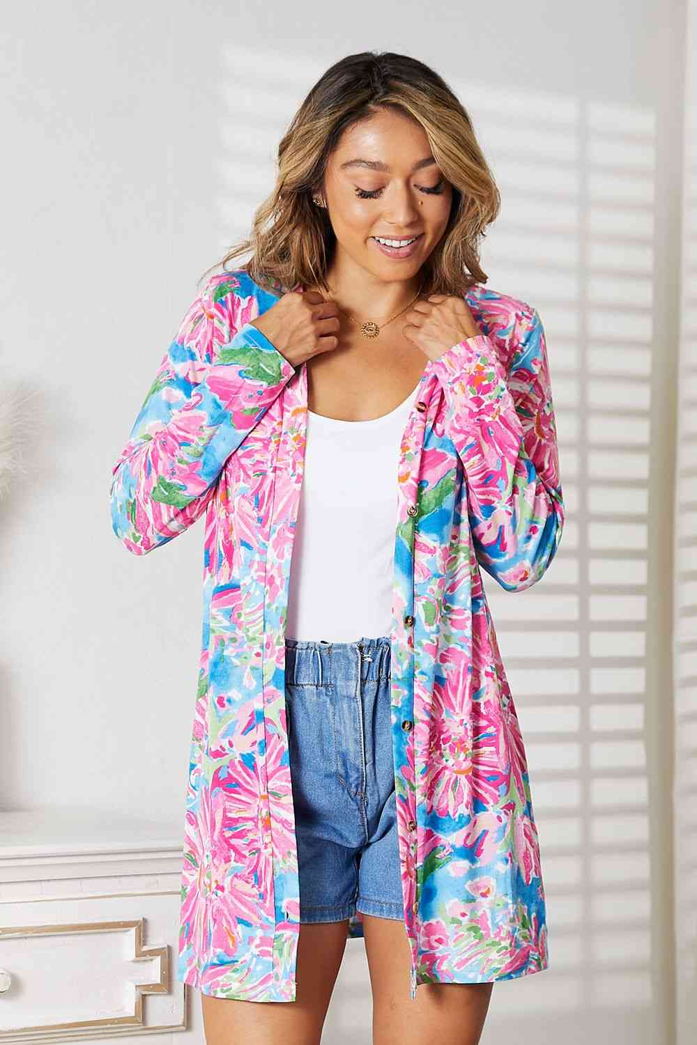  Floral  Long Sleeve Cardigan Trendsi