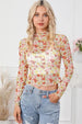 BazaarBey Floral Mock Neck Long Sleeve Blouse Trendsi