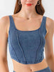 Seam Detail Cropped Denim Tank Bazaarbey