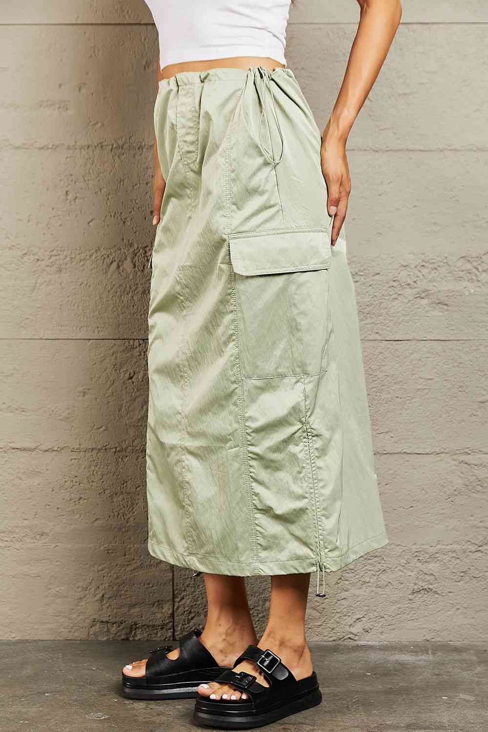  Just In Time High Waisted Cargo Midi Skirt Trendsi