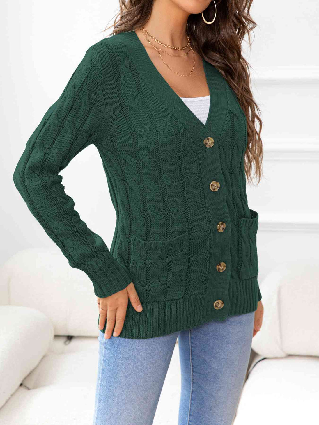 Button Down Cable-Knit Cardigan Bazaarbey