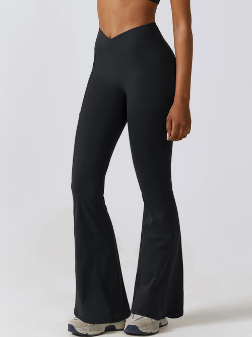 Flare Leg Active Pants with Pockets Bazaarbey