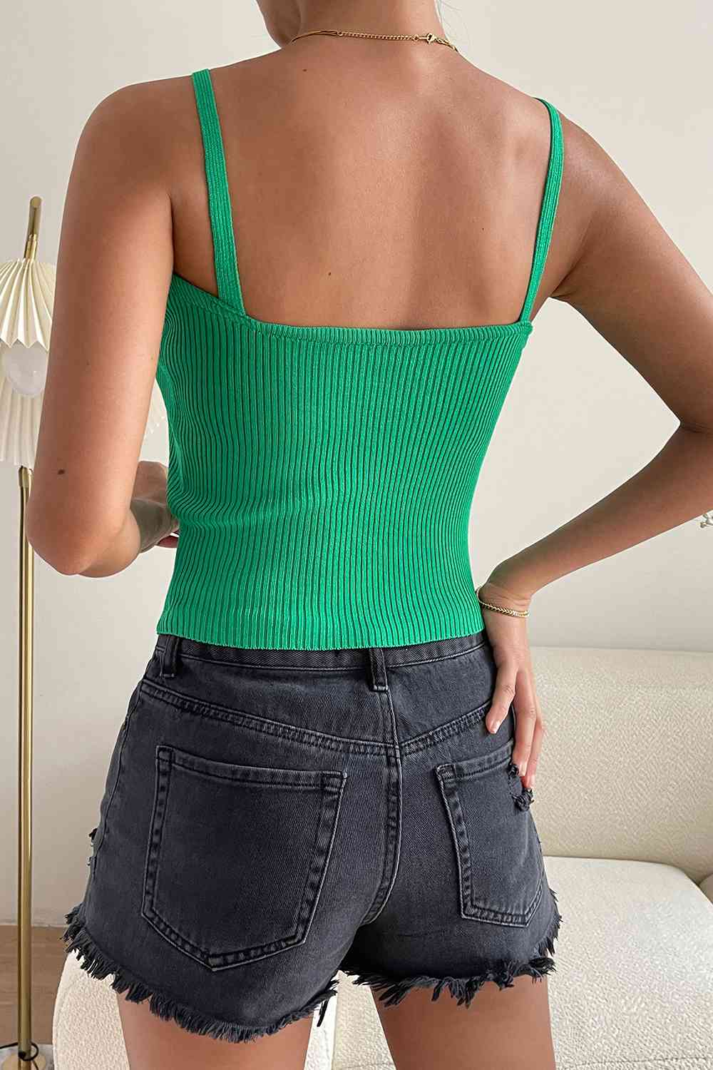 Sleeveless Scoop Neck Ribbed Knit Top Bazaarbey