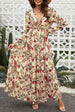 Floral Frill Trim Flounce Sleeve Plunge Maxi Dress Bazaarbey