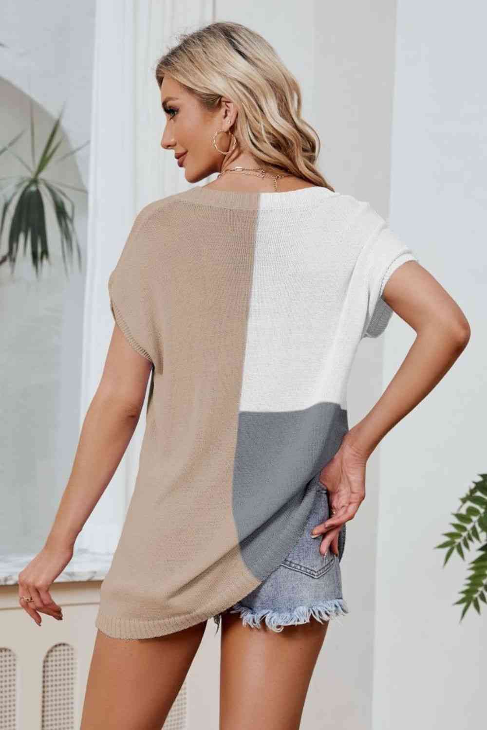  V-Neck Knit Top Trendsi