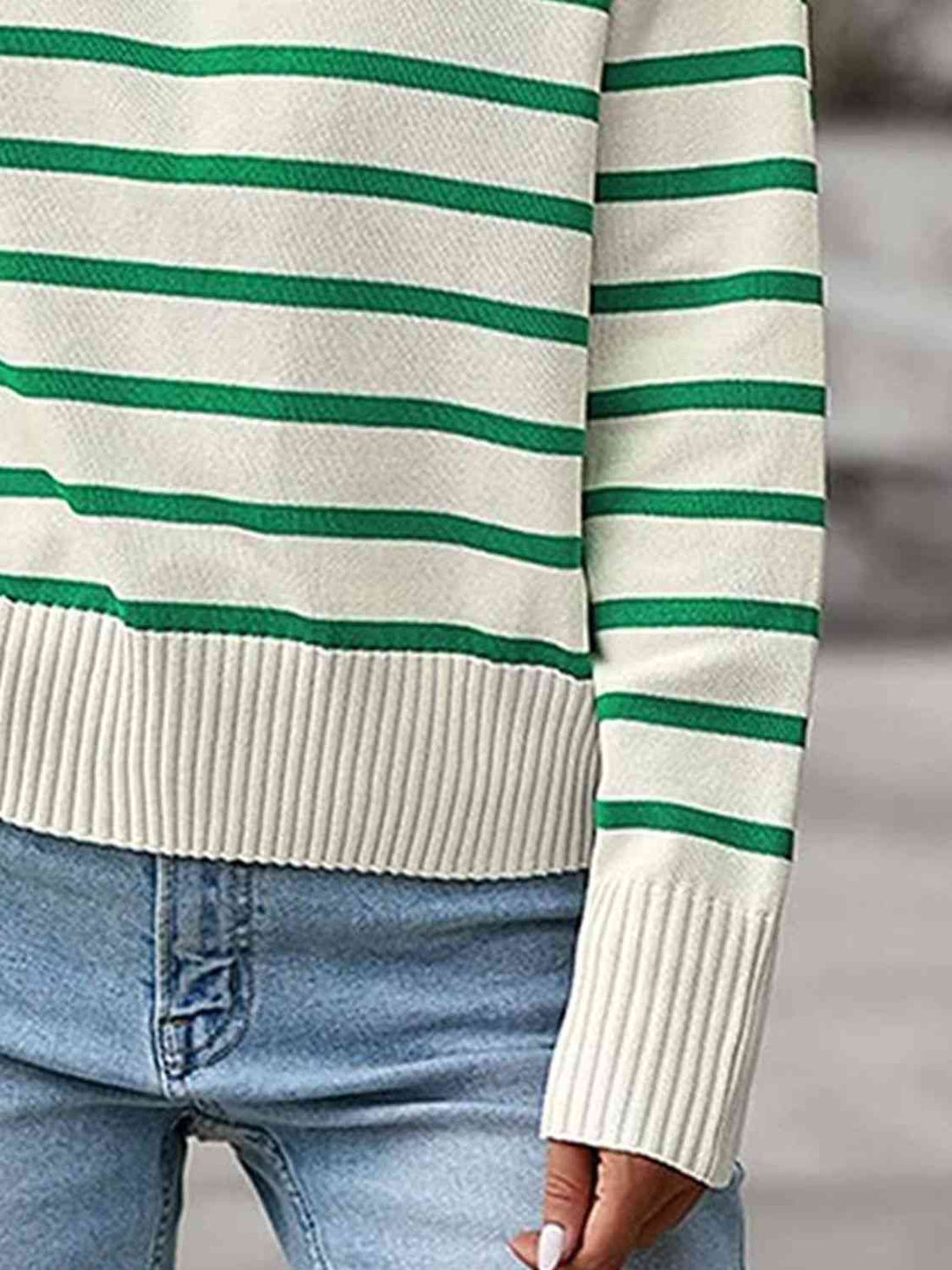 Striped Collared Neck Knit Top Bazaarbey