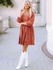 Square Neck Three-Quarter Sleeve Mini Dress -BazaarBey - www.shopbazaarbey.com